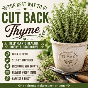 Wondering when to prune thyme? This step-by-step guide shows you the best time to cut back thyme, improve air circulation, encourage new growth, and keep your plants productive year after year. Great for anyone who enjoys herb gardening, garden living, and growing fresh herbs at home.