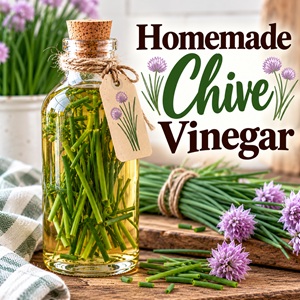This homemade Chive Vinegar recipe is an easy way to preserve the fresh flavor of chives from your garden. Use it for homemade salad dressings, potato salad, marinades, and more. Perfect for Kitchen Garden Living and gifts from the kitchen. Don't miss the other flavored vinegars in the collection, including Lemon Rosemary, Basil, Rosemary, Tarragon, Thyme, Dill, and Raspberry.