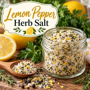 Looking for homemade food gifts for the holidays? This lemon pepper herb salt is simple to make and lovely to package in a small glass jar. Pair it with homemade Italian herb salt, lemon dill seasoning salt, or Mediterranean herb salt for a collection of gifts from the kitchen that any home cook will appreciate.